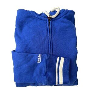 Mitchell Ness Women’s Cotton Distressed Full Zip Fleece Hoodie Jacket Royal Blue